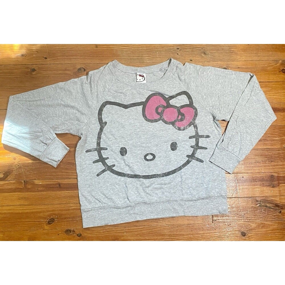 Hello Kitty Varsity T-Shirt Long Sleeve Light Weight Sweatshirt Gray Size XL